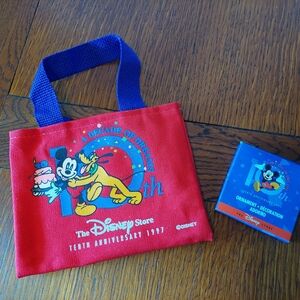 Disney Store 10th Anniversary Mini Tote Bag & Porcelain Ornament 1997 L2